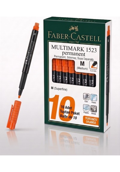 Faber-castell Permanent Asetat Ve Cam Kalemi M Uç 1.0 Mm Turuncu - 10 Adet Toptan Paket