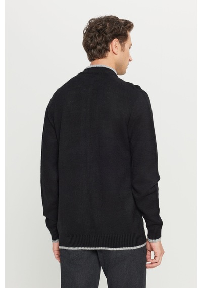 AC&Co / Altınyıldız Classics Erkek Sıyah Standart Fit Normal Kesim Dik Yaka Triko Ceket Siyah