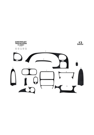 Chevrolet Trailblazer Torpido Kaplama 2002 13 Parça Siyah Karbon