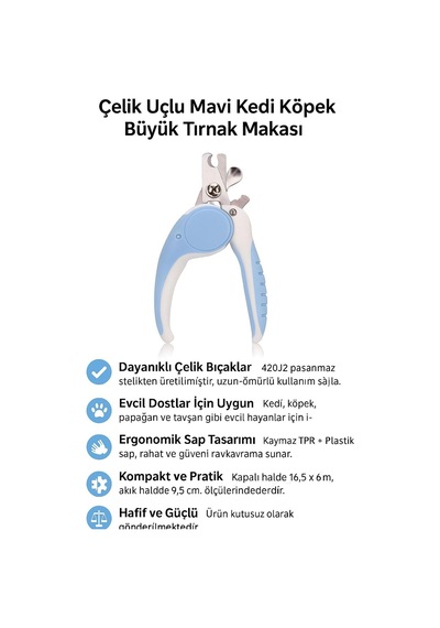 Çelik Uçlu Mavi Kedi Köpek Büyük Tırnak Makası Cin310mv