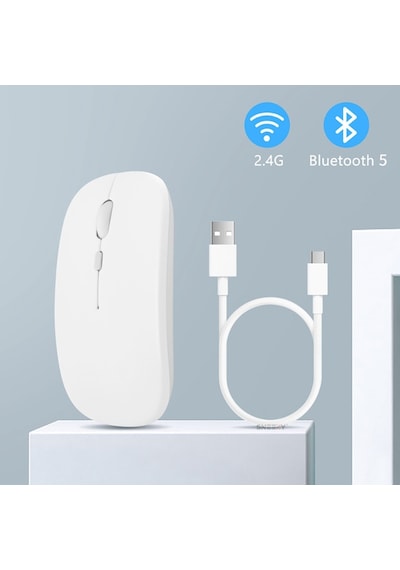 Samsung Uyumlu Tablet Şarj Edilebilir Sessiz Mouse Bluetooth + 2.4hz Wif