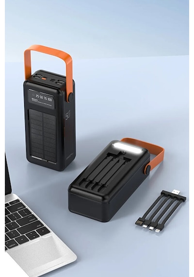 50000 MAh Powerbank LCD Göstergeli / Solar Güneş Enerjili / Işıklı Hızlı Şarj Kamp Powerbank