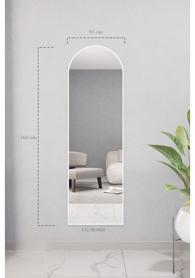 Dekoratif Ayna Mdf Oval Boy Ayna Duvar Aynası 165x45 Beyaz 166 X 50 Beyaz