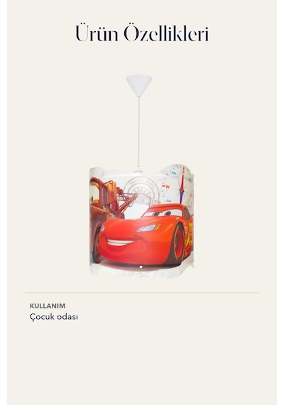 Pixar Cars Dekoratif Tavan Lambası Çocuk Odası Modern Tasarım