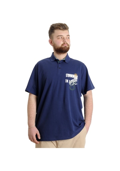 Mode Xl Büyük Beden Erkek T-Shirt Polo Parçalı Summer 23331 Indigo 001