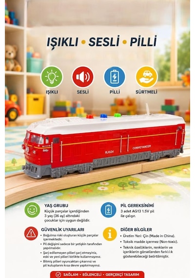 Conveyancer Sesli Ve Işıklı Oyuncak Model Tren - 22 Cm Pilli Eğitici Oyuncak Tren