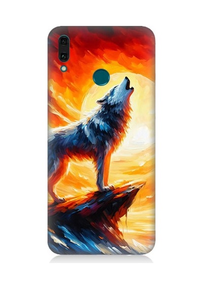 Huawei Y9 2019 Uyumlu Kayalıkta Uluyan Kurt Yalnızlığı Desenli Silikon Kılıf Çok Renkli
