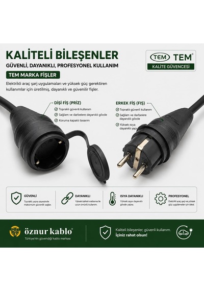 Elektrikli Araç Şarj Uzatma Kablosu,%100 Bakır 3x4 Mm², Topraklı Ev Şarj Ve Güç Uzatma Kablosu, Kalın Kesit Profesyonel Kullanım 15 Metre Diger