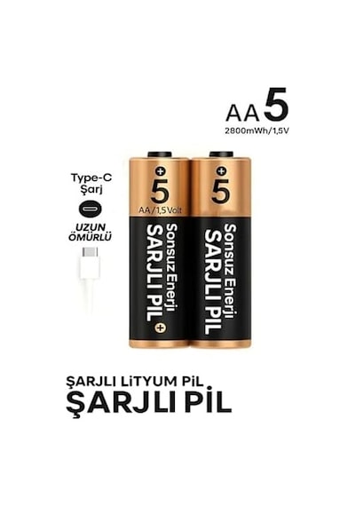 Şarjlı Kalın Kalem Pil Aa Şarj Edilebilir Pil 1.5v 2800mwh Lityum-ion Kalın Pil Aa 5 Type-c Şarjlı Aa, Her Paket, 2