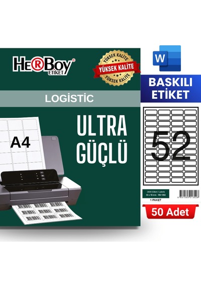 Herboy Hb-1352 43 X 18 Mm A4 Baskılı Laser Etiket 50 Adet