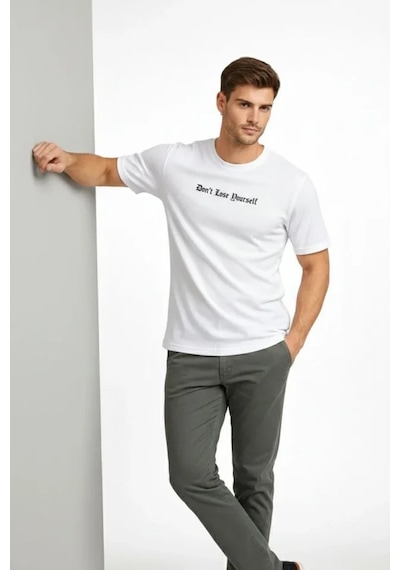 Efnaz Style Erkek Wafıl Kumaş Tişört Regular Kalıp Bisiklet Yaka Baskılı Günlük Basic T-shirt - Beyaz Efnaz Style Erkek Wafıl Kumaş Tişört Regular Kalıp Bisiklet Yaka Baskılı Günlük Basic T-shirt - Beyaz