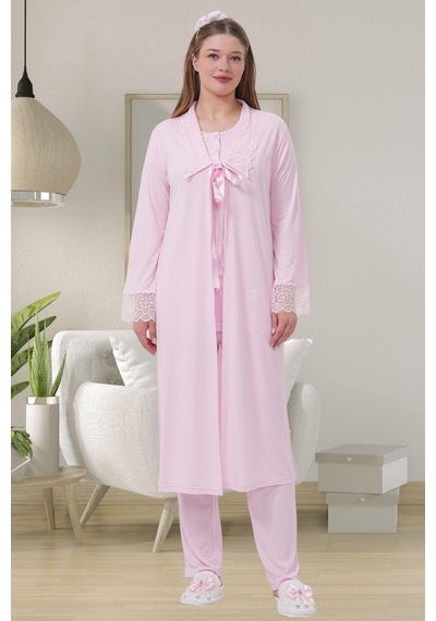 Mecit Pijama Mecit 1541 Pembe Uzun Sabahlıklı Lohusa Pijama Takımı