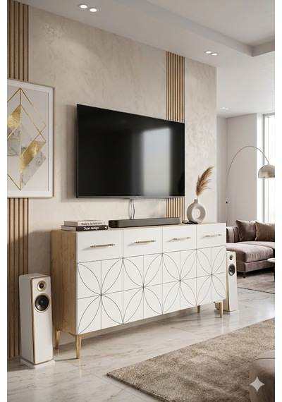 Ka1234dbg Eliz Konsol Ve Tv Sehpası Safirmeşe-beyaz-gold 120cm