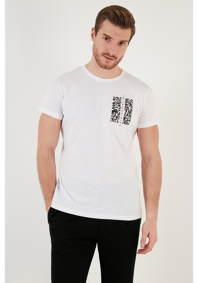 Buratti Bisiklet Yaka Pamuklu Slim Fit Erkek T Shirt 541Quint Beyaz