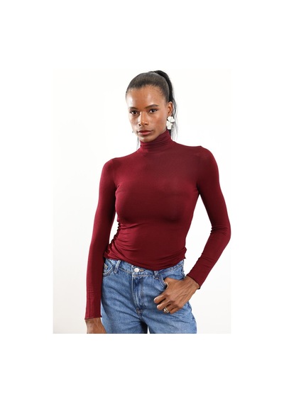 5in1Canpolat Bordo Boğazlı Transparan Bluz 25226 Bordo