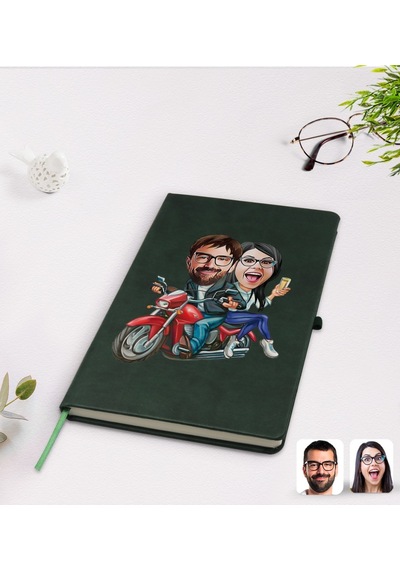 Kişiye Özel Sevgililer Karikatürlü Yeşil Termo Deri Defter Model N11.236