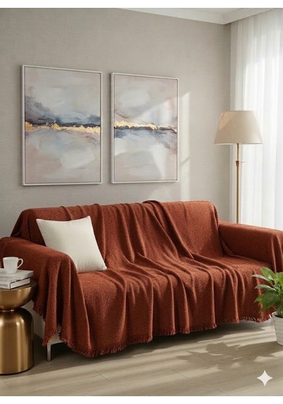 % 100 Pamuk Kolları Örten Koltuk Örtüsü 180 X 300 Cm- Kaymaz, Terletmez Kiremit