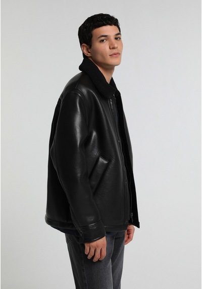Colin's Colins Regular Fit Shirt Neck Fermuarlı Astarlı Erkek Siyah Mont Pu Cl1082071 Q1.v1 Blk