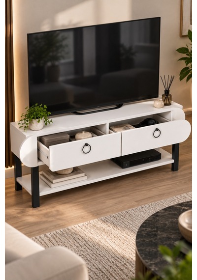 Sulorahome Beyaz Tv Ünitesi 110 Cm Genişlikte Modern Tasarım