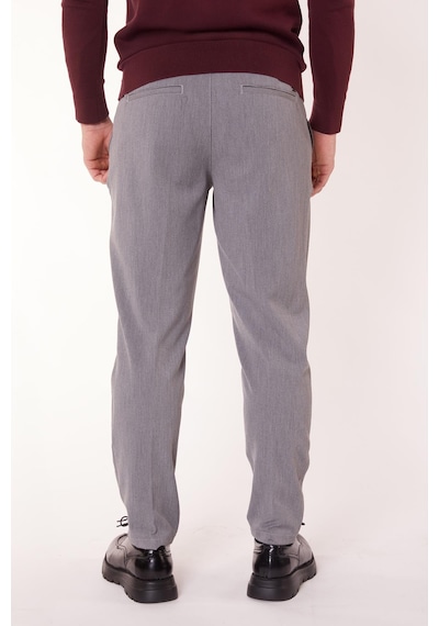 Braccas Erkek Beli Yarım Lastikli Slim Fit Chino Crop Pantolon Koyu Gri Koyu Gri
