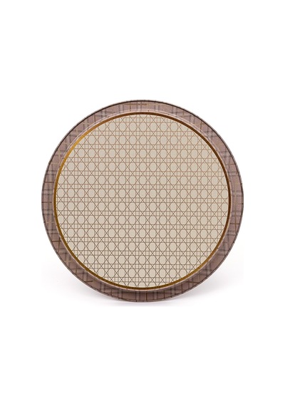 Rosy Desenli Yuvarlak Metal Tepsi, 31.5 Cm