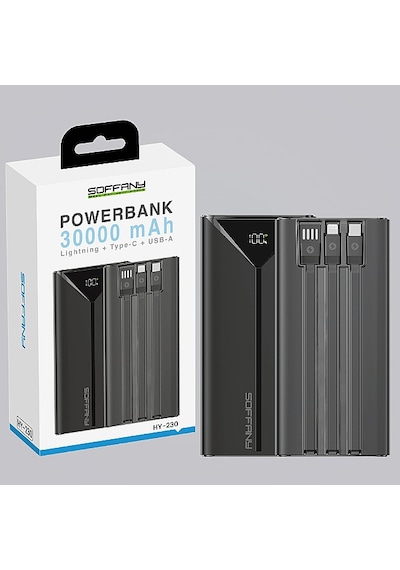 Hy-230 30.000 Mah Powerbank 22.5w Type-c + Lightning + Usb Çıkı Siyah