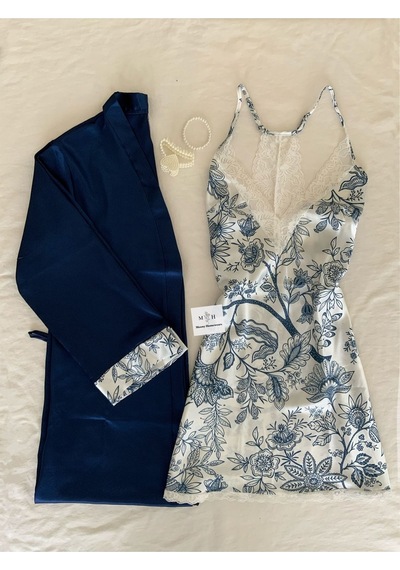 Mh Moony Homewears Saten Blueberry Gecelik Seti Mavi