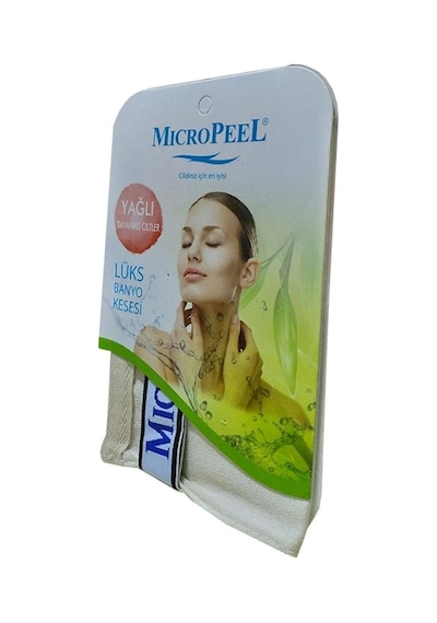 Micro Peel İpek Yağlı Cilt İçin Banyo Kesesi Beyaz 16x24Cm