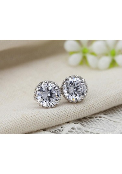 1Carat Kral Tacı Motifli Beyaz Tek Taş Bayan Erkek Küpe Df09 Beyaz