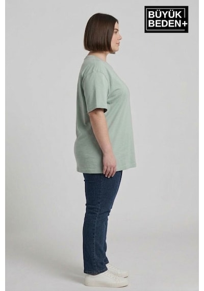 Superlife Büyük Beden Kadın Basic Tişört Pamuklu Düz T-shirt 3xl-6xl Spr26btsk510 Yeşil