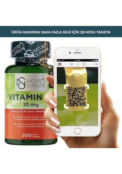 Natures Supreme Vitamin B6 10 Mg 200 Kapsül Aromasiz
