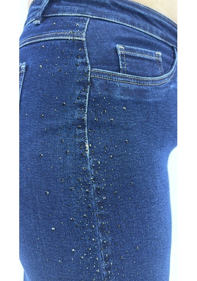 Büyük Beden Denim Taşlı Kalem Etek Lacivert