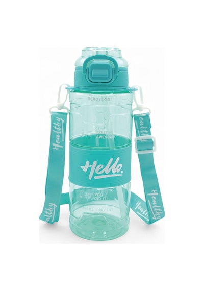 Hello Pipetli Suluk - Günlük Spor Su Şişesi - Renkli Boyun Askılı Okul Çocuk Suluğu 800 Ml Turkuaz
