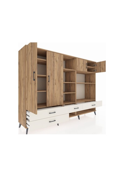 Hyperion Dolap 12 Raflı 4 Çekmeceli 4 Kapaklı 220x44x163 Çam-çam/ Çam-çam/aytaşı