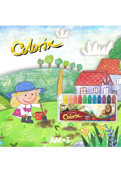 Amos Silky Crayon Colorix - Üçü Bir Arada Boya (MUM BOYA, PASTEL BOYA, SULUBOYA) - 12 Renk