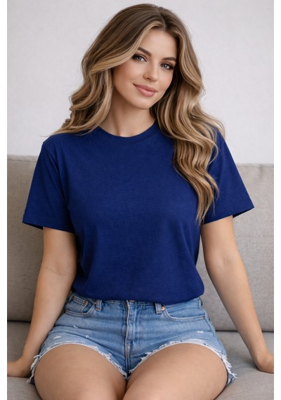 Herkesemoda Düz Basic T-shirt Lacivert