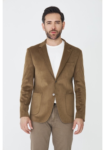 Kahverengi Fitilli Kadife Slim Fit Blazer Ceket Kahve