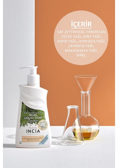 INCIA %100 Doğal Sıvı Kastil Sabunu Yoğun Nemlendirici Zeytinyağlı 10 Bitkisel Değerli Yağ Vegan 250 ML