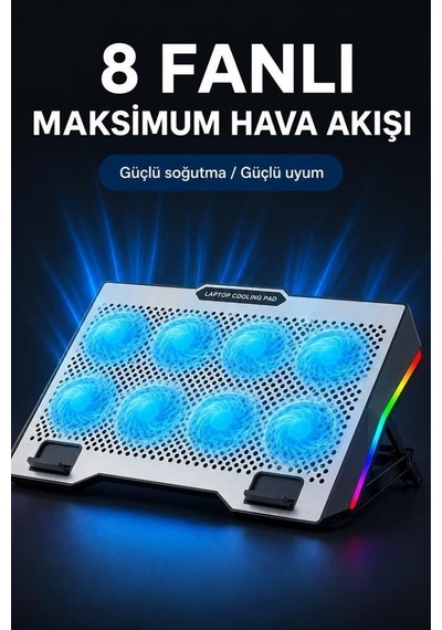 Premium Fan Birlik Donanım Laptop Soğutucu Ayarlanabilir Rgb Cf11 Gümüş