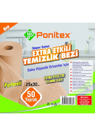 Ponitex Süper Emici Perforeli Pratik Hassas Temizlik Bezi 12 Adet Pembe 50 Yaprak 25 x 30 CM