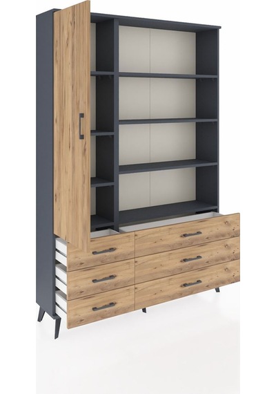 Arges Dolap 8 Raflı 6 Çekmeceli Tek Kapaklı 132x30x195 Antrasit-çam/çam Atlas Çam/atlas Çam Arges Dolap 8 Raflı 6 Çekmeceli Tek Kapaklı 132x30x195 Antrasit-çam/çam Atlas Çam/atlas Çam