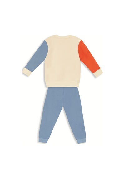 Denokids Erkek Çocuk Kışlık Dinozor Desenli Bej Uzun Kollu 2 Parça Eşofman Takımı 2-7 Yaş
