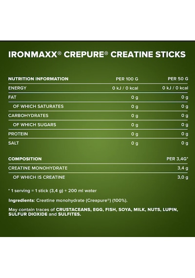 Ironmaxx Creatine Creapure Sticks 30x3,4g Aromasız