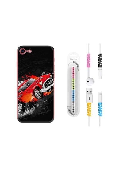 Apple Uyumlu iPhone 7 8 Kılıf Kablo Koruyuculu Fire Car 1606