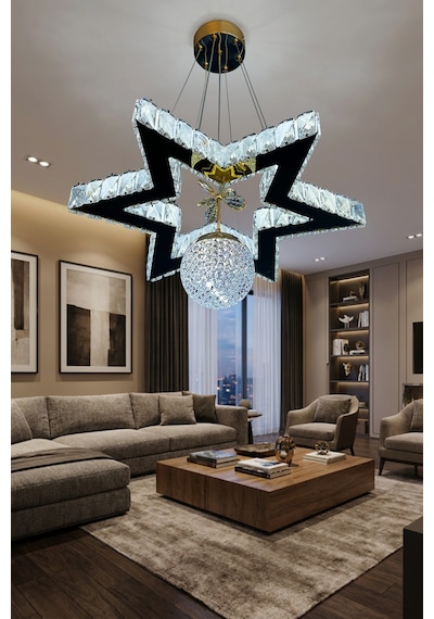 Yıldız Kristal Taşlı Modern Sarkıt Led Avize Çok Renkli
