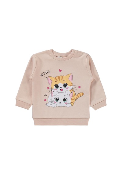 Civil Baby Kedi Baskılı Takım - Pudra