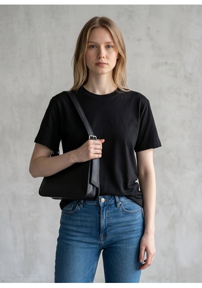 Kadın Siyah Minimalist Baget Omuz Çantası