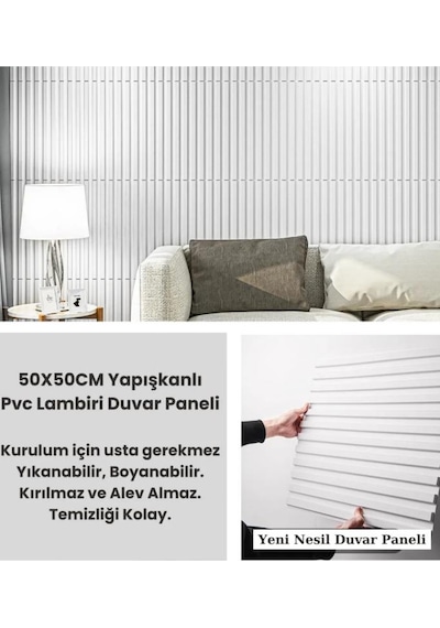 50cm X 50cm 1 Adet 3d Abs Malzeme Pvc Dayanıklı Duvar Paneli Silinebilir Lambiri Model Beyaz Panel