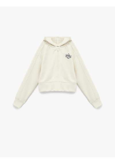 Koton Modal Karışımlı Uzun Kollu Fermuarlı Kapşonlu Sweatshirt Ekru 6wkg10281ak Ekru