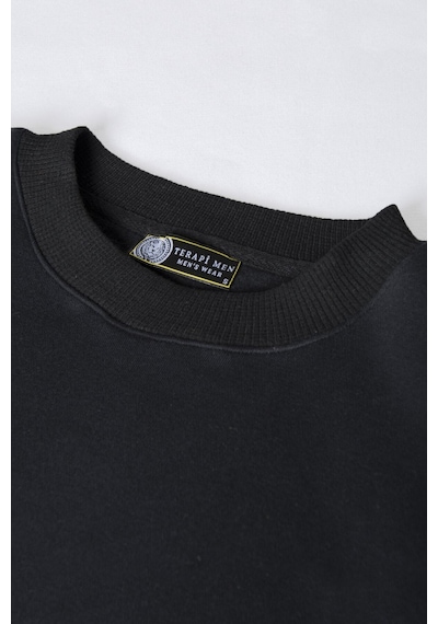 Blackjack Giyim Unisex Siyah Önü Veaven Baskılı Oversize Kalın Iki Iplik Şardonlu Bisiklet Yaka Sweatshirt Siyah1